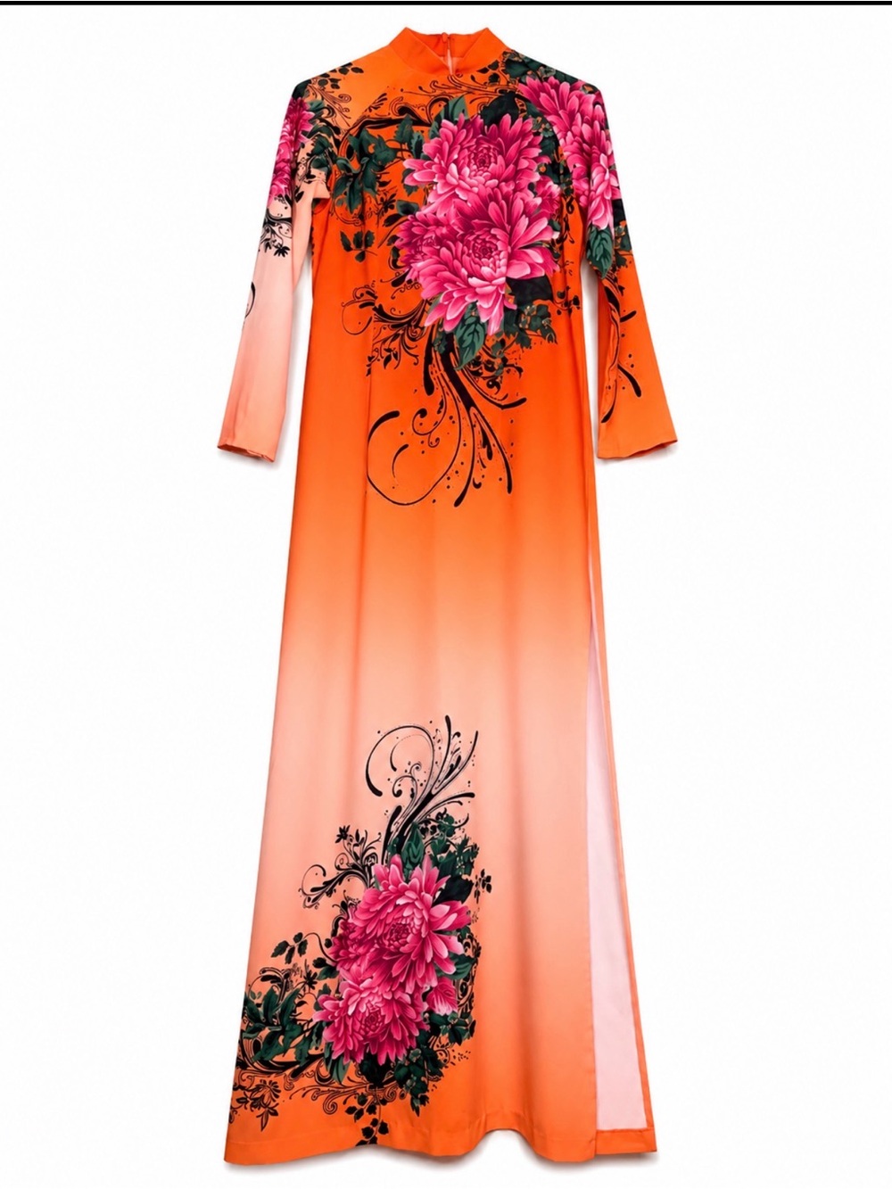 Handmade Vietnamese ao dai Orange ( chest 94cm, waist 80cm) back zip no pants
